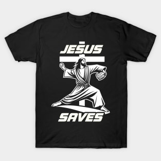 Funny Jesus Saves Christian Baseball Pitcher Coach Fan T-Shirt